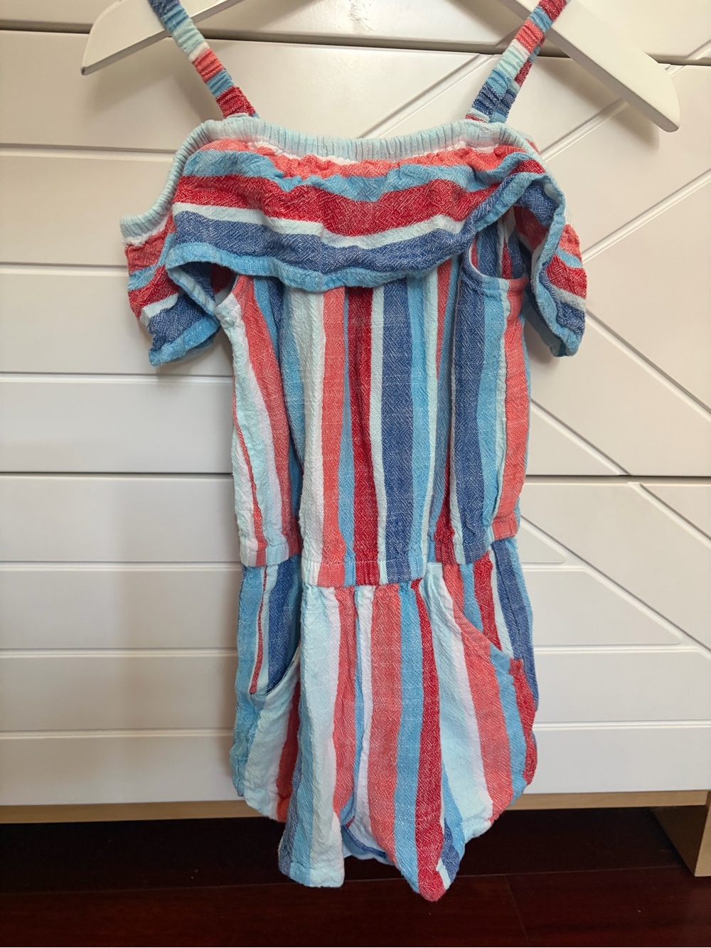 Cat & Jack Striped Terry Romper in Blue, Red & White